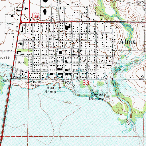 Topographic Map of Alma Volunteer Fire Department, NE