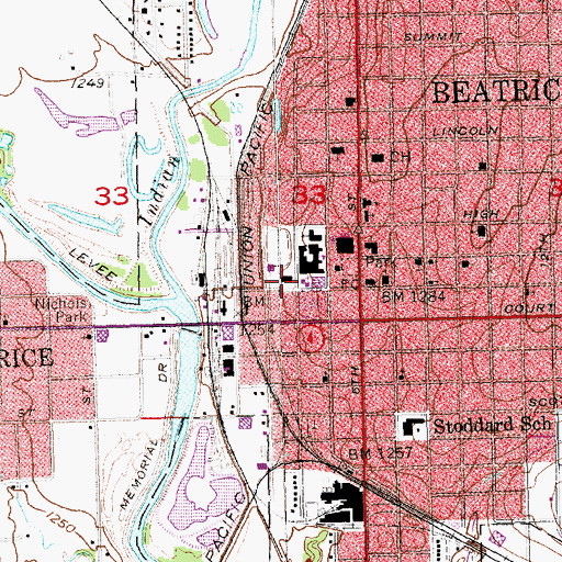 Topographic Map of Beatrice Rural Fire District, NE