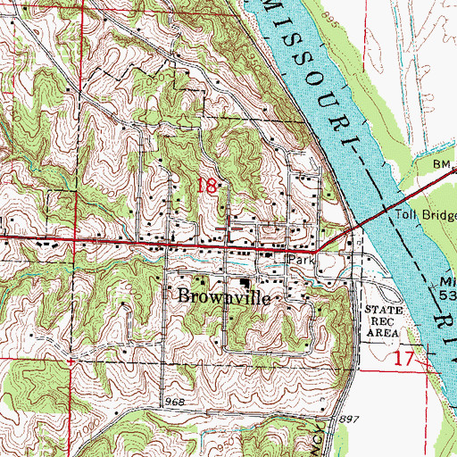 Topographic Map of Brownville Volunteer Fire Department, NE