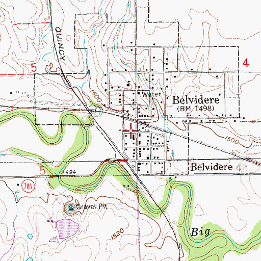 Topographic Map of Belvidere Rural Fire Department, NE