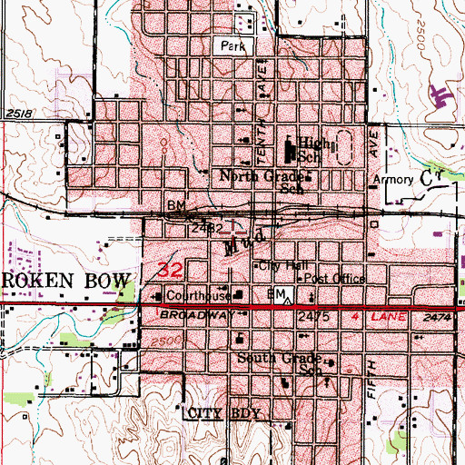 Topographic Map of Broken Bow Rural Fire District 1, NE