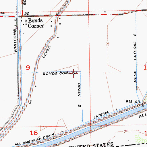 Topographic Map of Bonds Corner Drain Two, CA