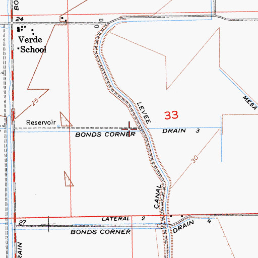 Topographic Map of Bonds Corner Drain Three, CA