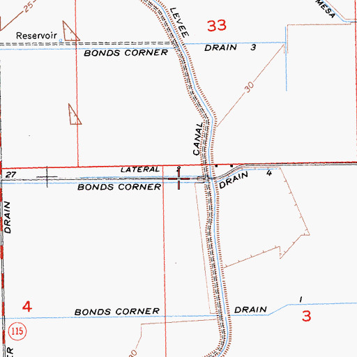 Topographic Map of Bonds Corner Drain Four, CA
