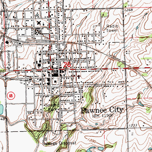 Topographic Map of Pawnee County Ambulance Incorporation, NE
