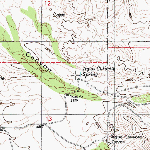 Topographic Map of Agua Caliente Spring, AZ