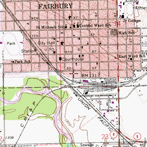 Topographic Map of Fairbury Ambulance Service, NE