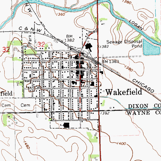 Topographic Map of Wakefield Rescue Unit, NE