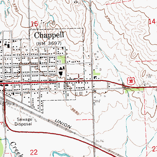 Topographic Map of Chappell Ambulance Service, NE