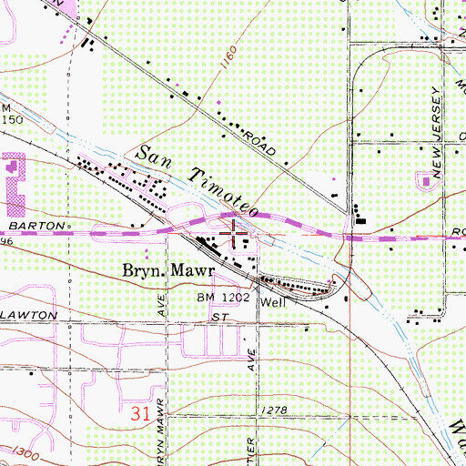 Topographic Map of Bryn Mawr, CA