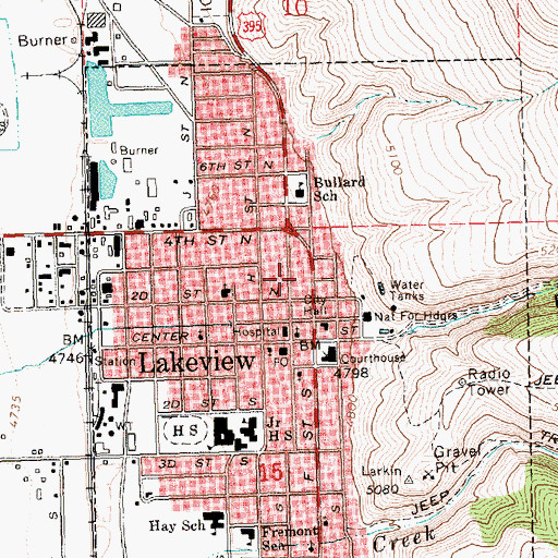 Topographic Map of Town of Lakeview Emergency Medical Services, OR
