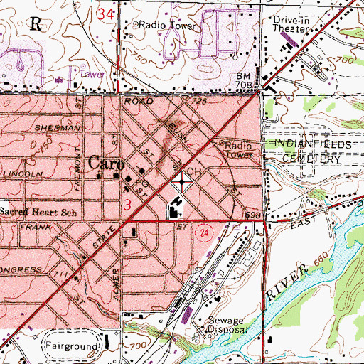 Topographic Map of Tuscola County Courthouse, MI