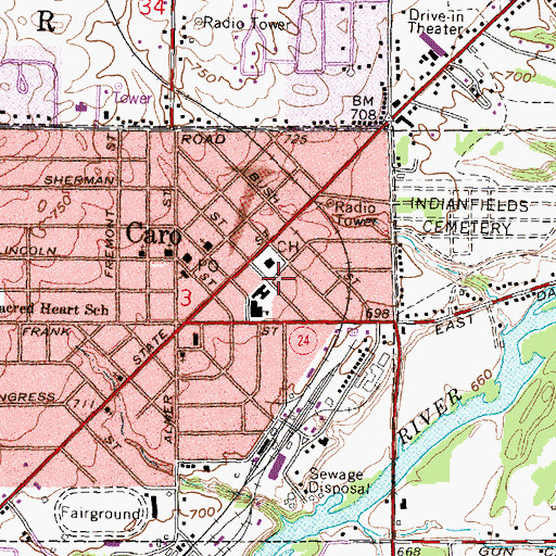 Topographic Map of Tuscola County Sheriff's Office, MI
