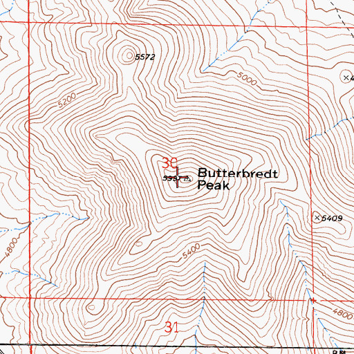 Topographic Map of Butterbredt Peak, CA