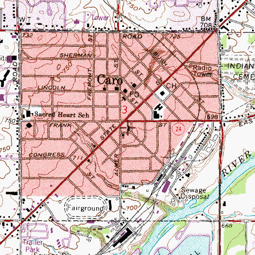 Topographic Map of Caro Village Police Department, MI