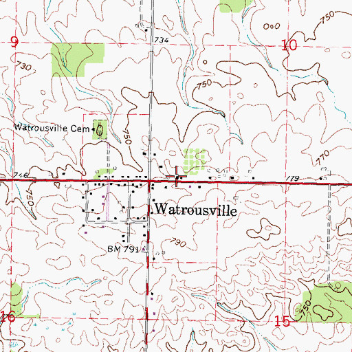 Topographic Map of Watrousville United Methodist Church, MI