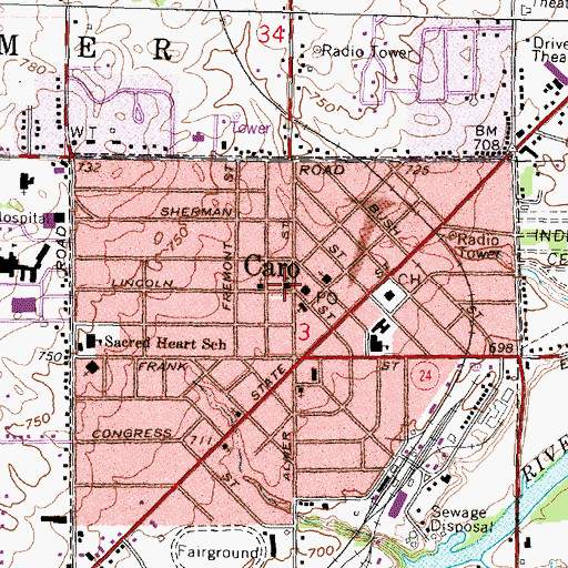 Topographic Map of Presbyterian Church, MI