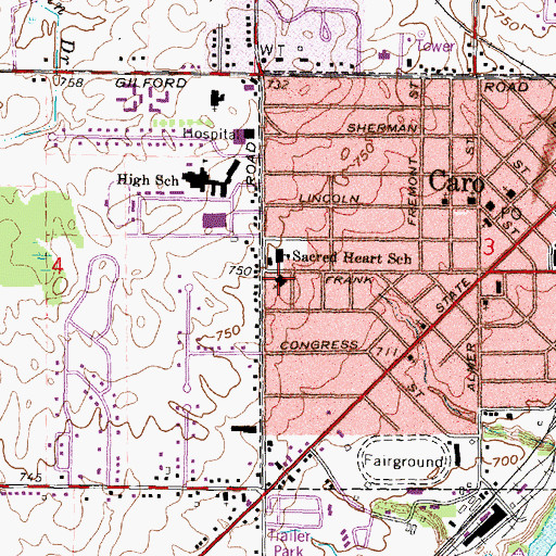 Topographic Map of Sacred Heart Catholic Church, MI