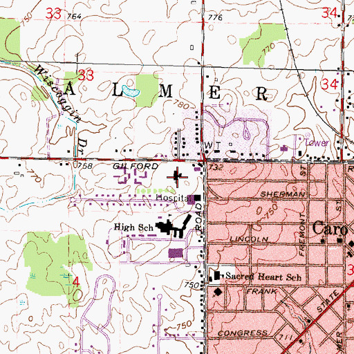 Topographic Map of First Baptist Church, MI