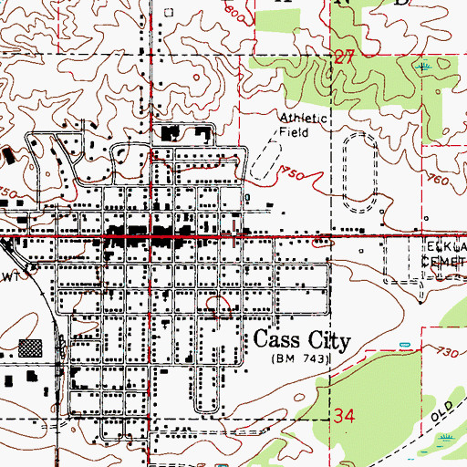 Topographic Map of Baker College of Cass City, MI