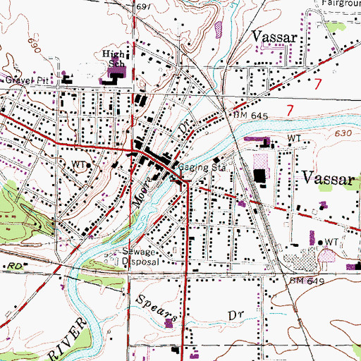 Topographic Map of Vassar City Hall, MI