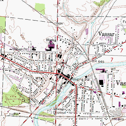 Topographic Map of Vassar Post Office, MI