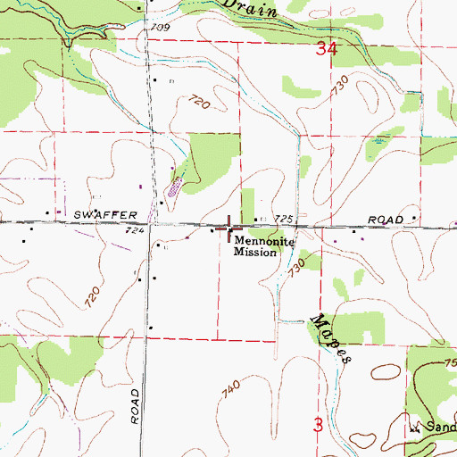 Topographic Map of Pineview Mennonite Church, MI