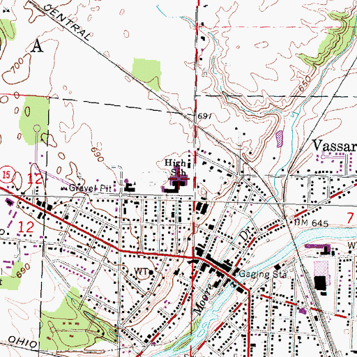 Topographic Map of Vassar High School, MI