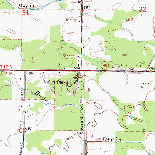 Topographic Map of Ber-Wa-Ga-Na Campgrounds, MI