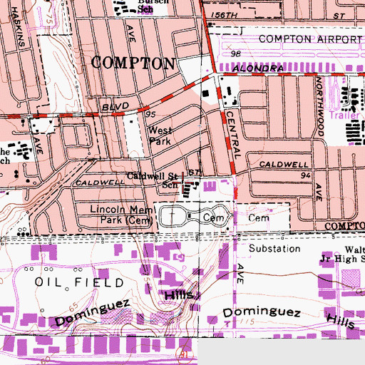 Topographic Map of Caldwell Street Elementary School, CA