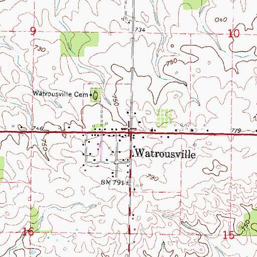 Topographic Map of Watrousville Post Office (historical), MI