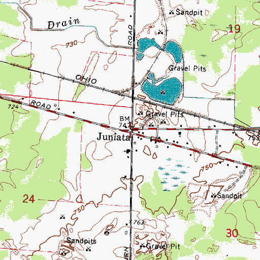 Topographic Map of Juniata Post Office (historical), MI