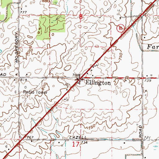 Topographic Map of Ellington Post Office (historical), MI