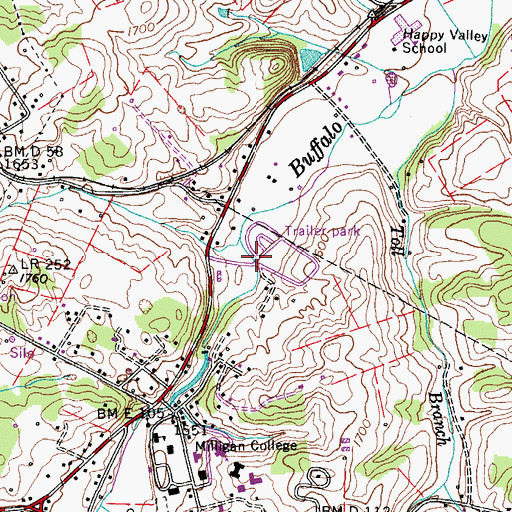 Topographic Map of Meadowbrook Mobile Home Park, TN