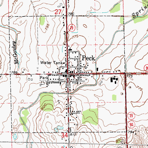 Topographic Map of Peck Post Office, MI