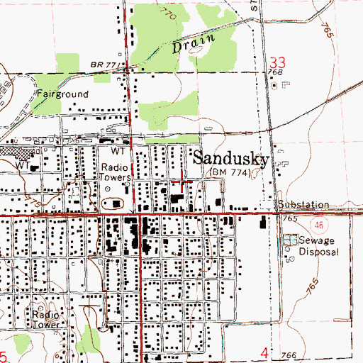 Topographic Map of Sandusky Church of the Nazarene, MI