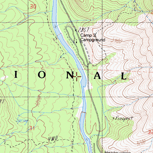 Topographic Map of Camp Three Campground, CA
