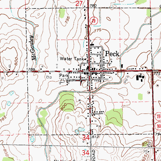 Topographic Map of Peck Assembly of God Church, MI