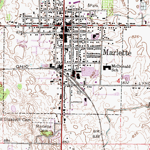 Topographic Map of Marlette Station, MI