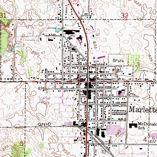 Topographic Map of Marlette Post Office, MI