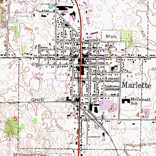 Topographic Map of Marlette District Library, MI