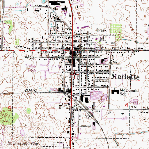 Topographic Map of First United Methodist Church, MI