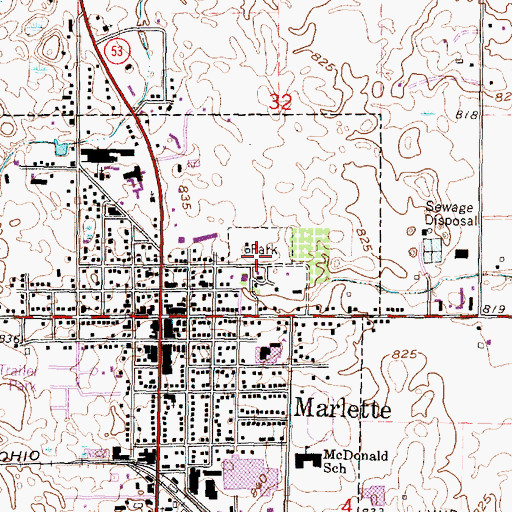 Topographic Map of Marlette Baptist Church, MI