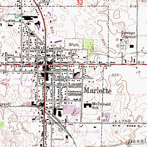 Topographic Map of Marlette High School, MI