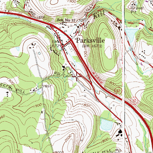 Topographic Map of Old Parksville Cemetery, NY