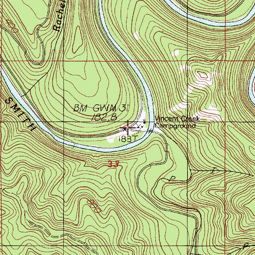 Topographic Map of Vincent Creek Recreation Site, OR