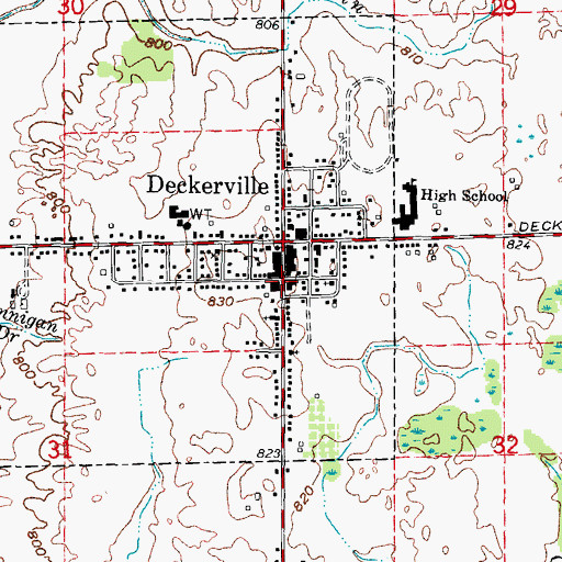 Topographic Map of Deckerville Public Library, MI