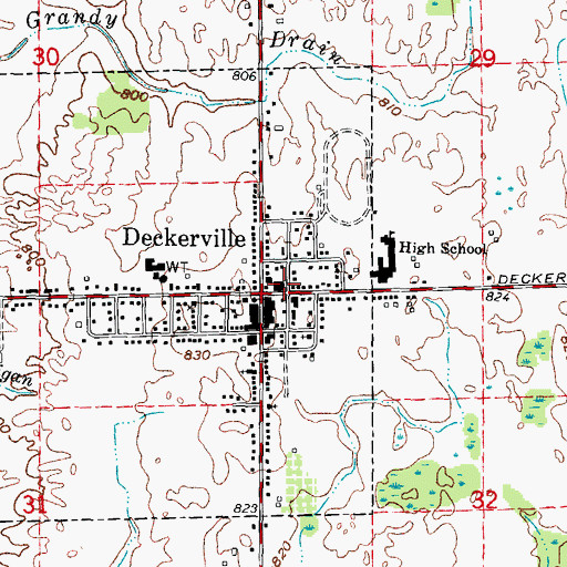 Topographic Map of Deckerville Police Department, MI