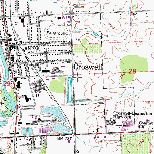 Topographic Map of Croswell Fire Department, MI