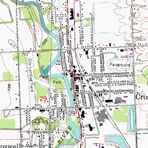 Topographic Map of Croswell Police Department, MI